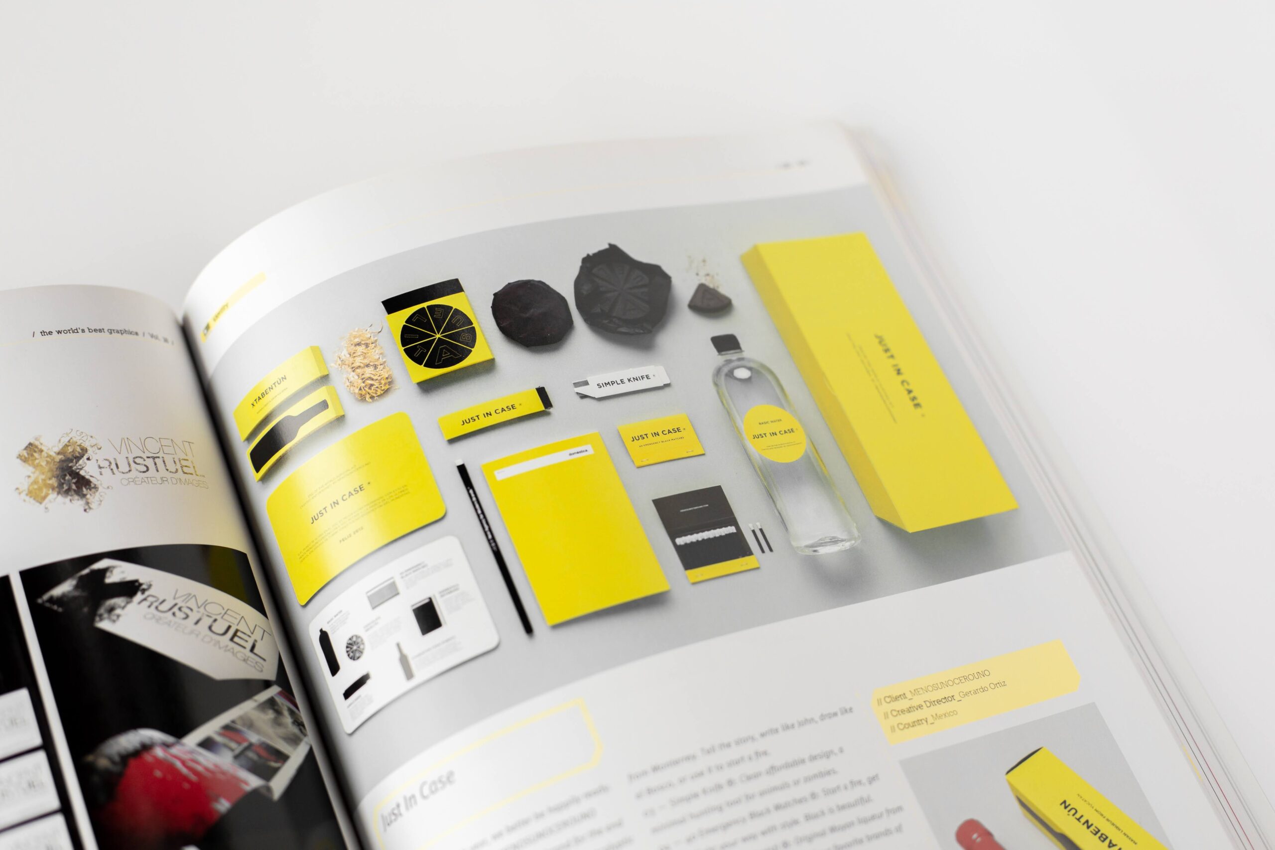 A book with a yellow cover and black pages. brand designing